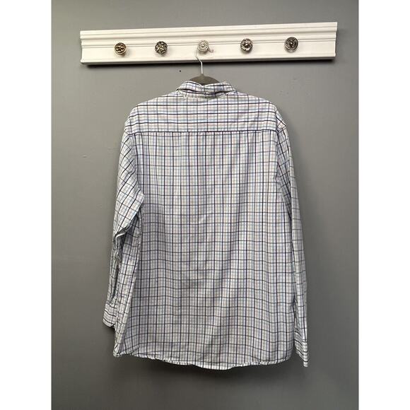 Double Pump Shirt Mens XL Plaid Blue Tan Button Down Long Sleeve‎ Pocket - Picture 2 of 6